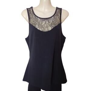 Express Sleeveless Top w/Lace, and Gold Tone Back Zipper,‎ Sz M, Black